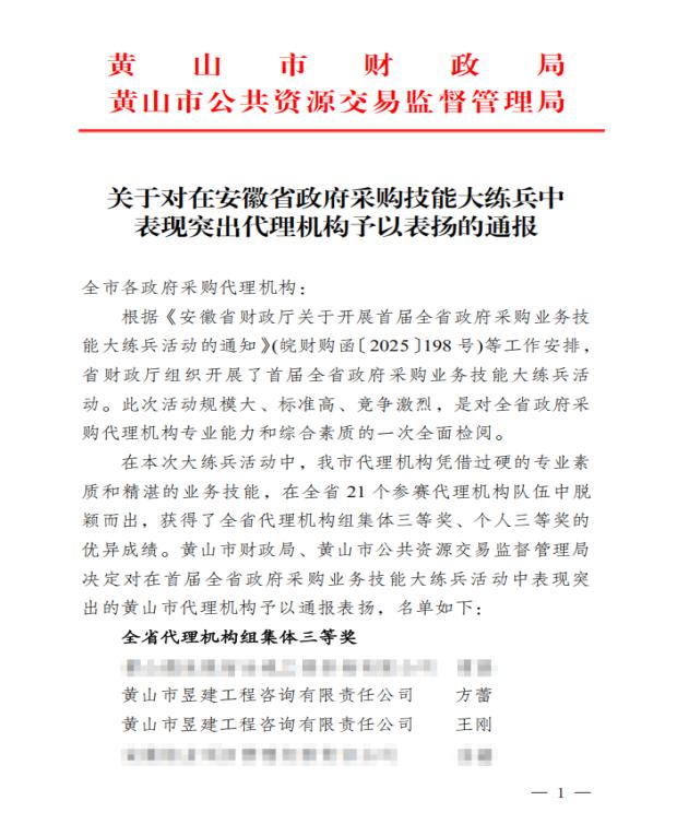 喜報！屯溪城建投公司參股企業(yè)昱建咨詢公司員工助力黃山代表隊斬獲省級大獎